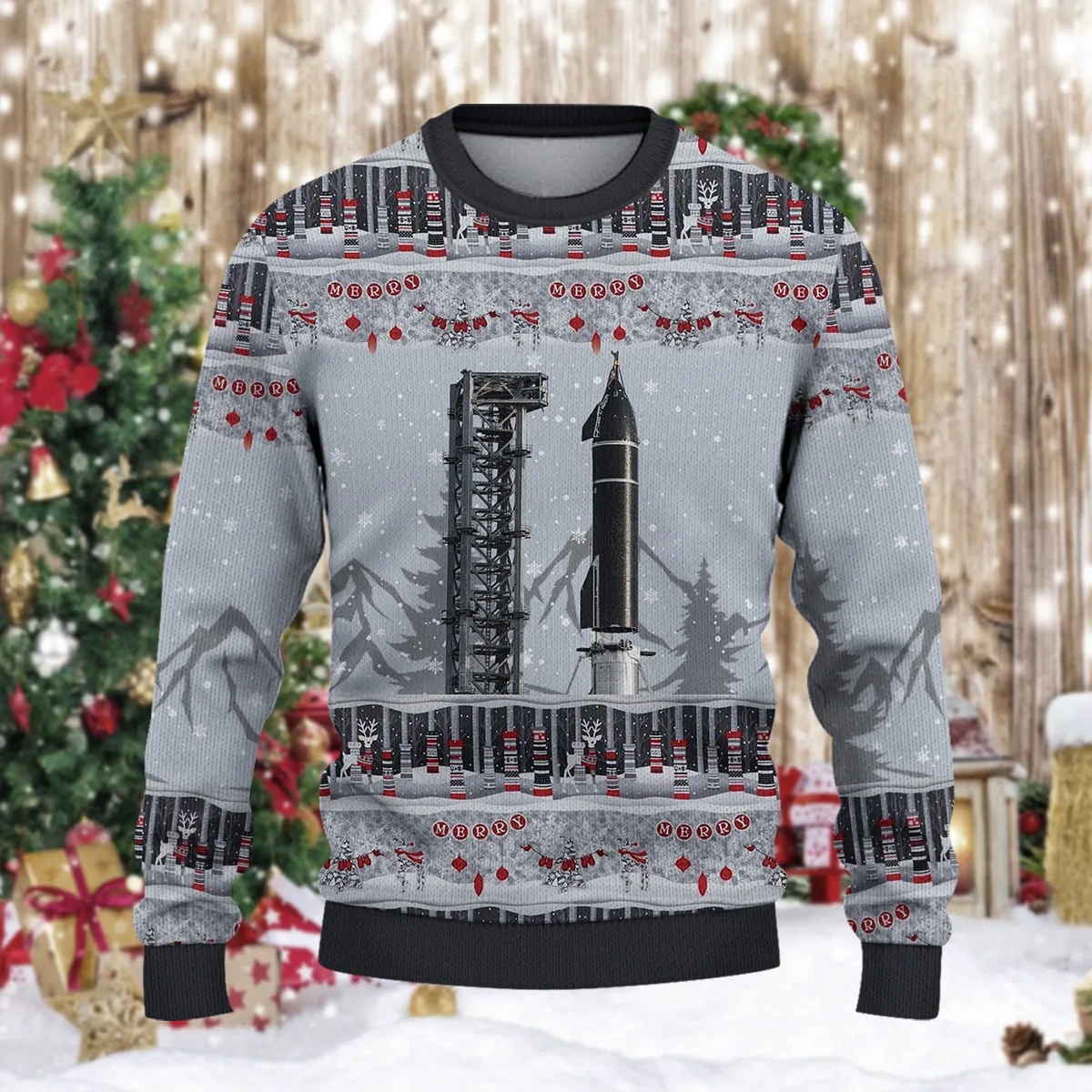 SpaceX Starship SN20 Super Heavy Booster BN4 Christmas Knitted Sweater - Image 2
