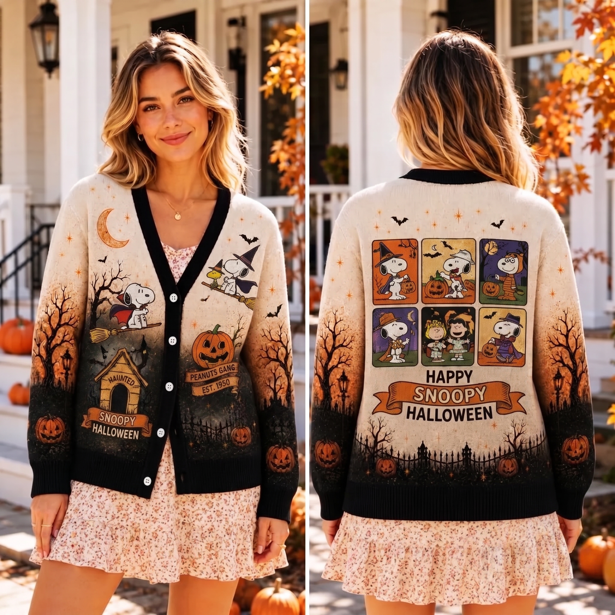 Retro Snoopy & Friends 3D Ugly Cardigan-THK132941