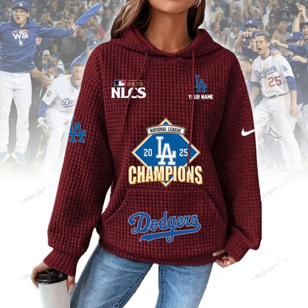 Personalized Los Angeles Dodgers Women's Thick Waffle Knit Hoodie - Image 3