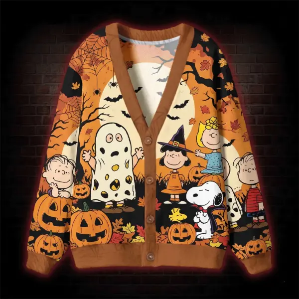 Peanuts Gang Trick or Treat Halloween 3D Ugly Cardigan-THK135590