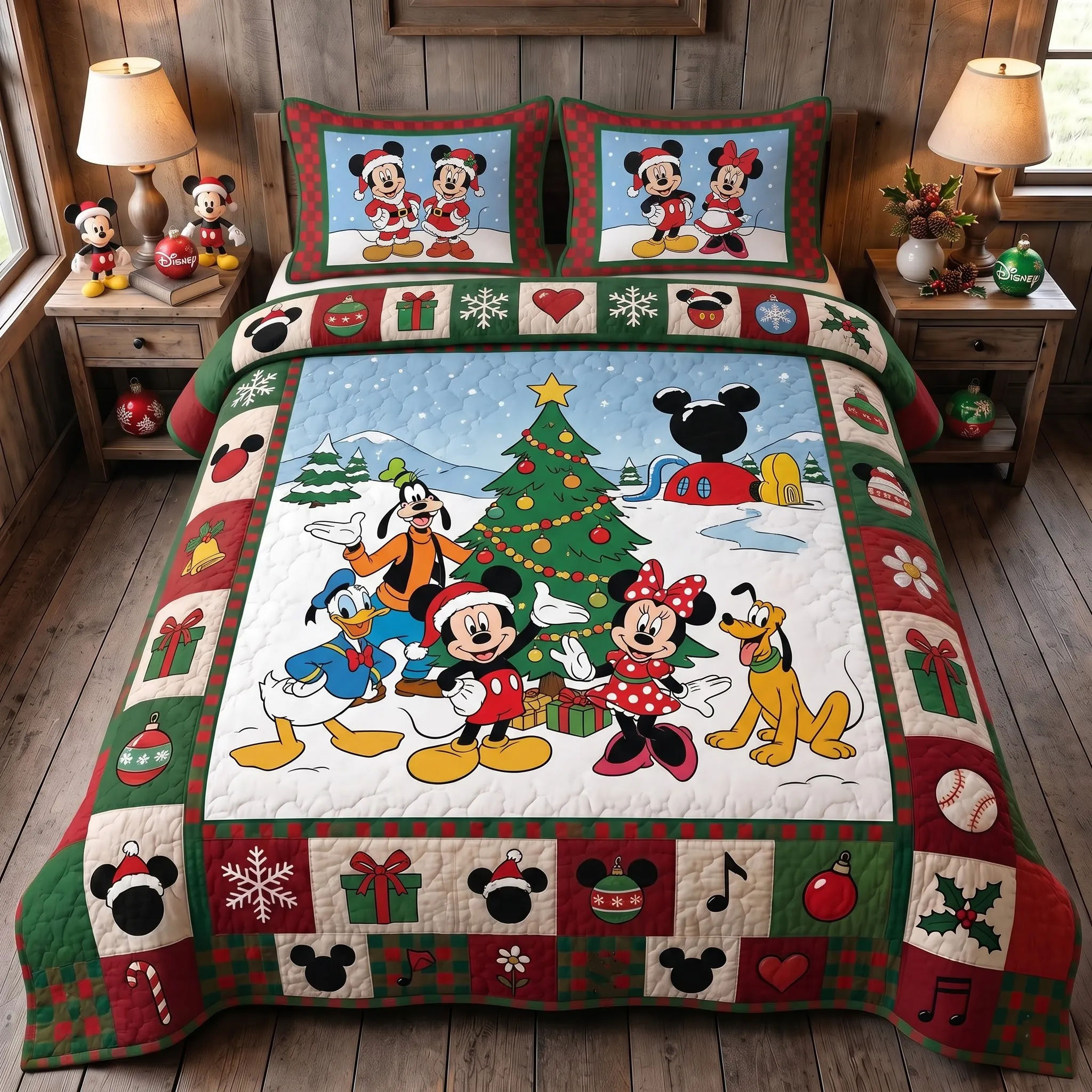 Mickey & Friends Christmas Quilt Bedding Set-THK135574