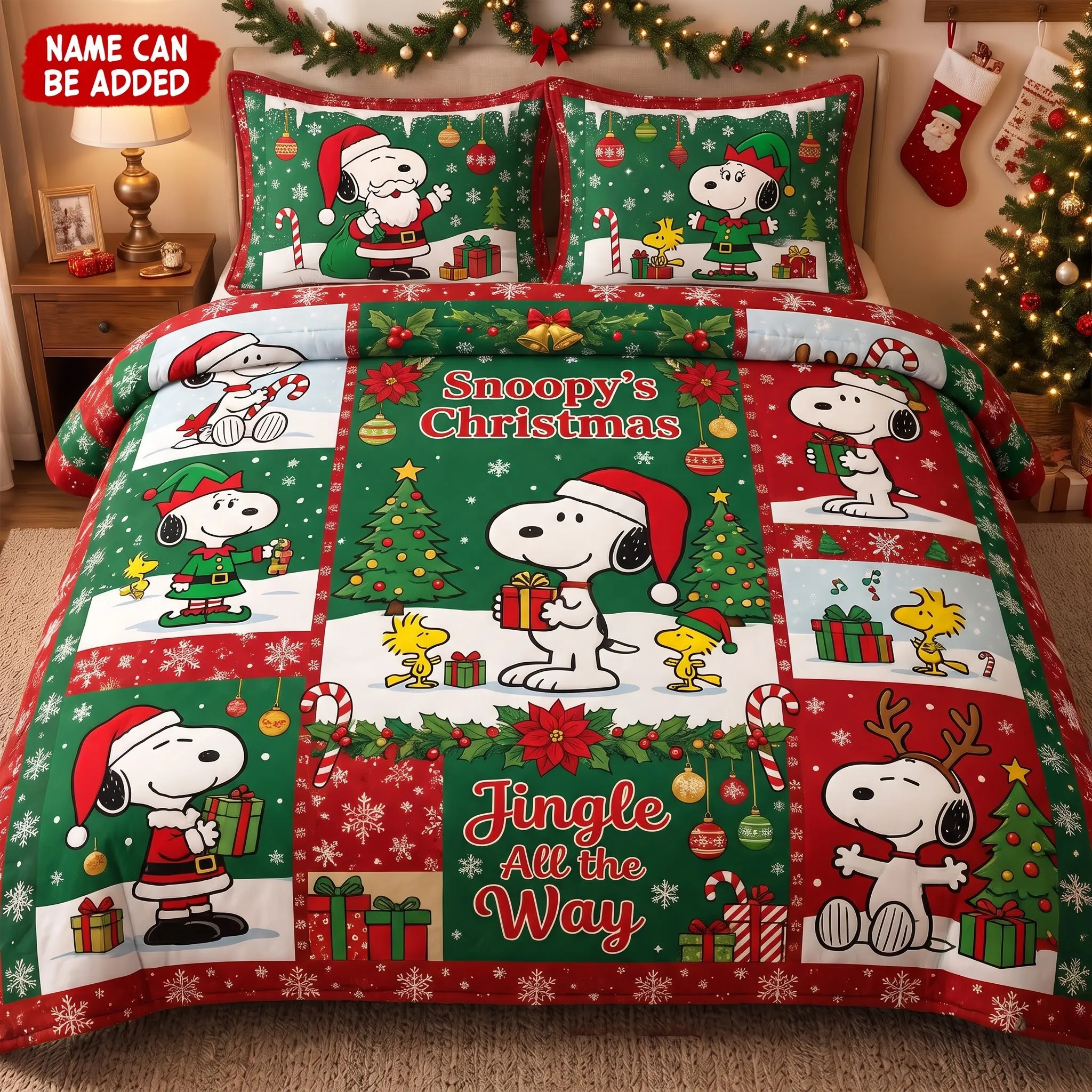 Peanuts Snoopy Jingle All The Way Quilt Bedding Set