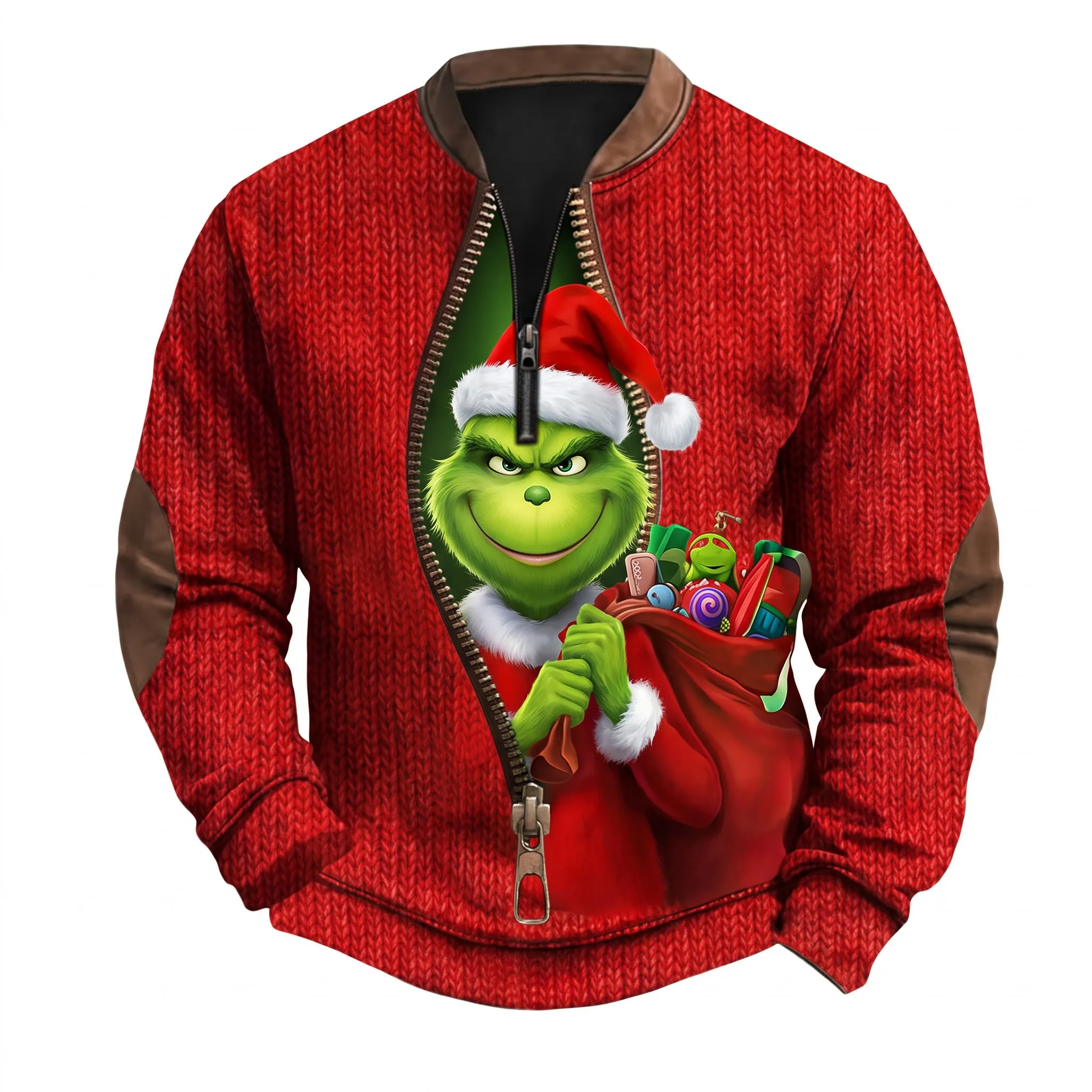Grinch Christmas 3D Knit Half-Zip Sweater-THK135701 - Image 2