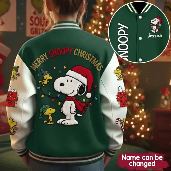 Alternative view of Personalized Snoopy Christmas Varsity Jacket-THK135722