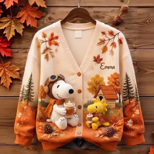 Personalized Snoopy & Woodstock Autumn 3D Ugly Cardigan-THK135704