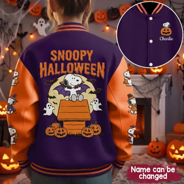 Personalized Snoopy Halloween Varsity Quilted Jacket-THK135765