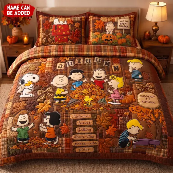 Personalized Great Pumpkin Snoopy Fall Harvest Quilt Bedding Set