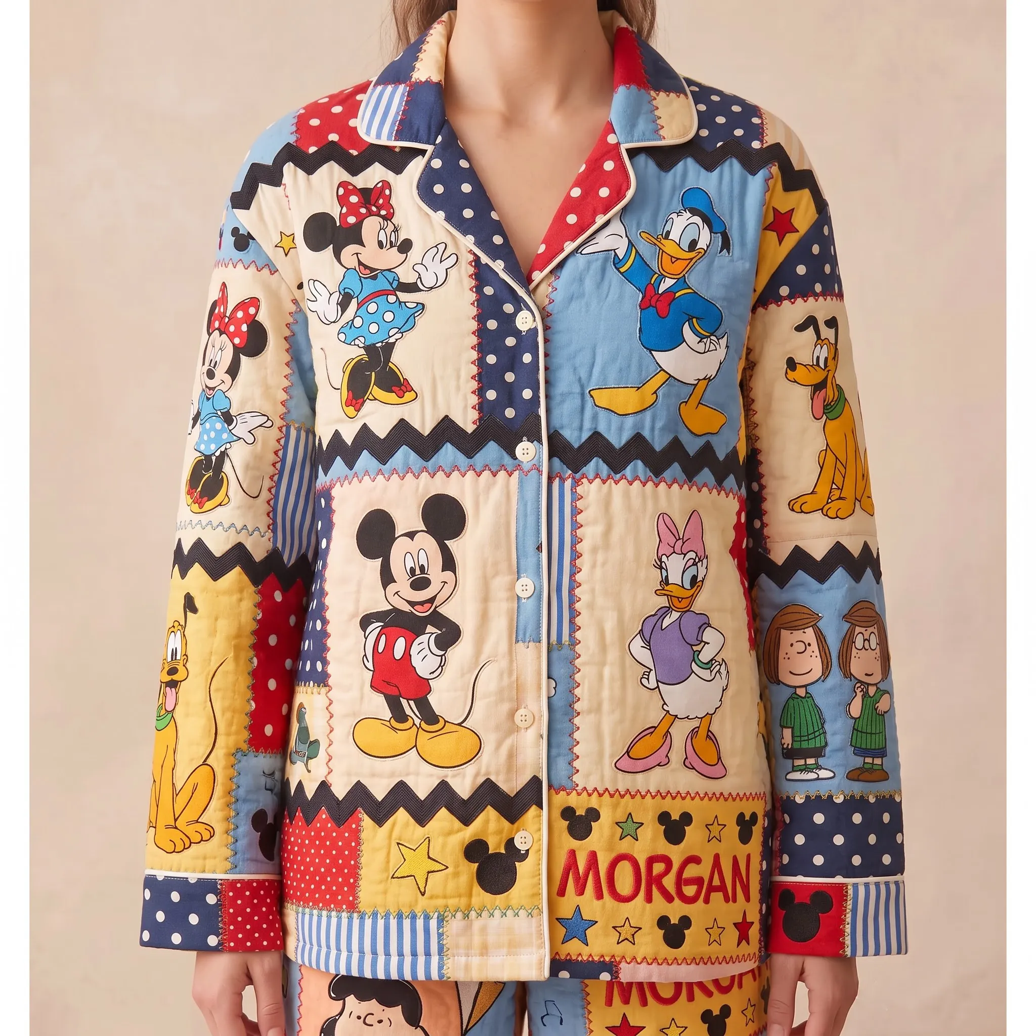Personalized Mickey & Friends Retro Patchwork Pajama Set