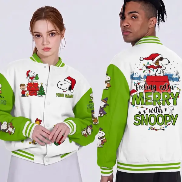 Alternative view of Personalized Snoopy Christmas Quilted Varsity Jacket-THK135772
