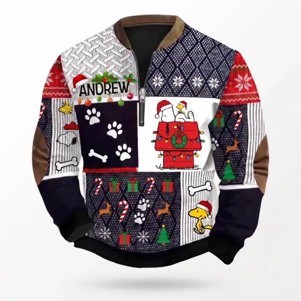Snoopy Christmas 3D Knit Half-Zip Sweater-THK135849