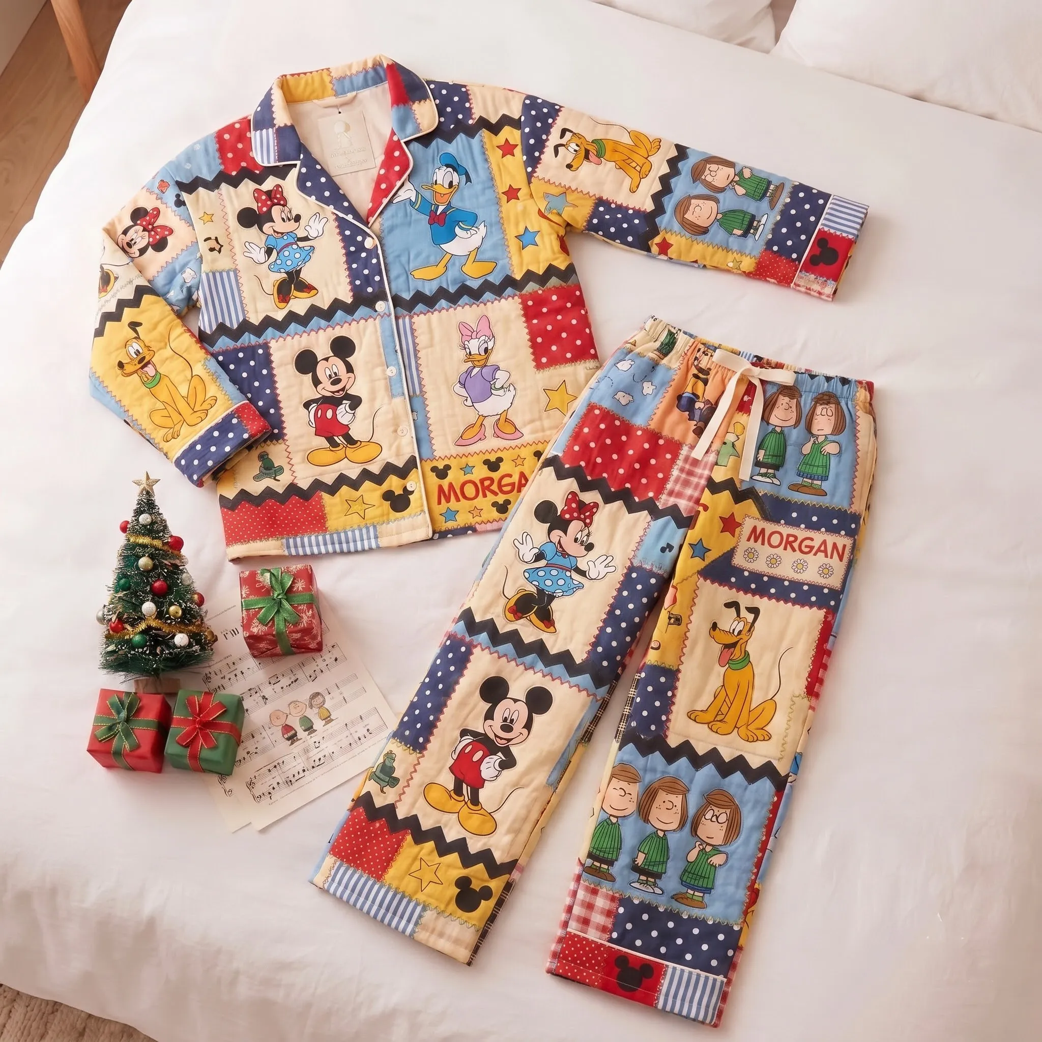 Personalized Mickey & Friends Retro Patchwork Pajama Set - Image 3