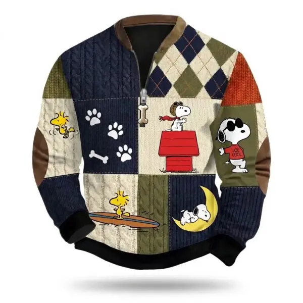 Snoopy 3D Knit Half-Zip Sweater-THK135869