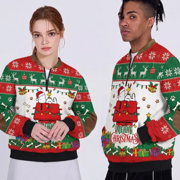 Alternative view of Snoopy Christmas 3D Knit Half-Zip Sweater-THK135856