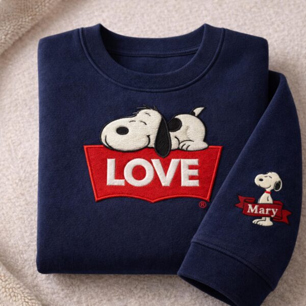 Personalized Cute Love Snoopy Embroidered Sweatshirt - Image 2