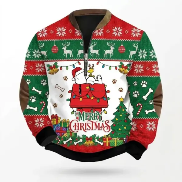 Snoopy Christmas 3D Knit Half-Zip Sweater-THK135856