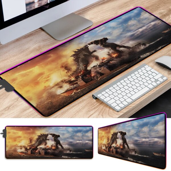 Alternative view of Godzilla on ship LED Desk Mat