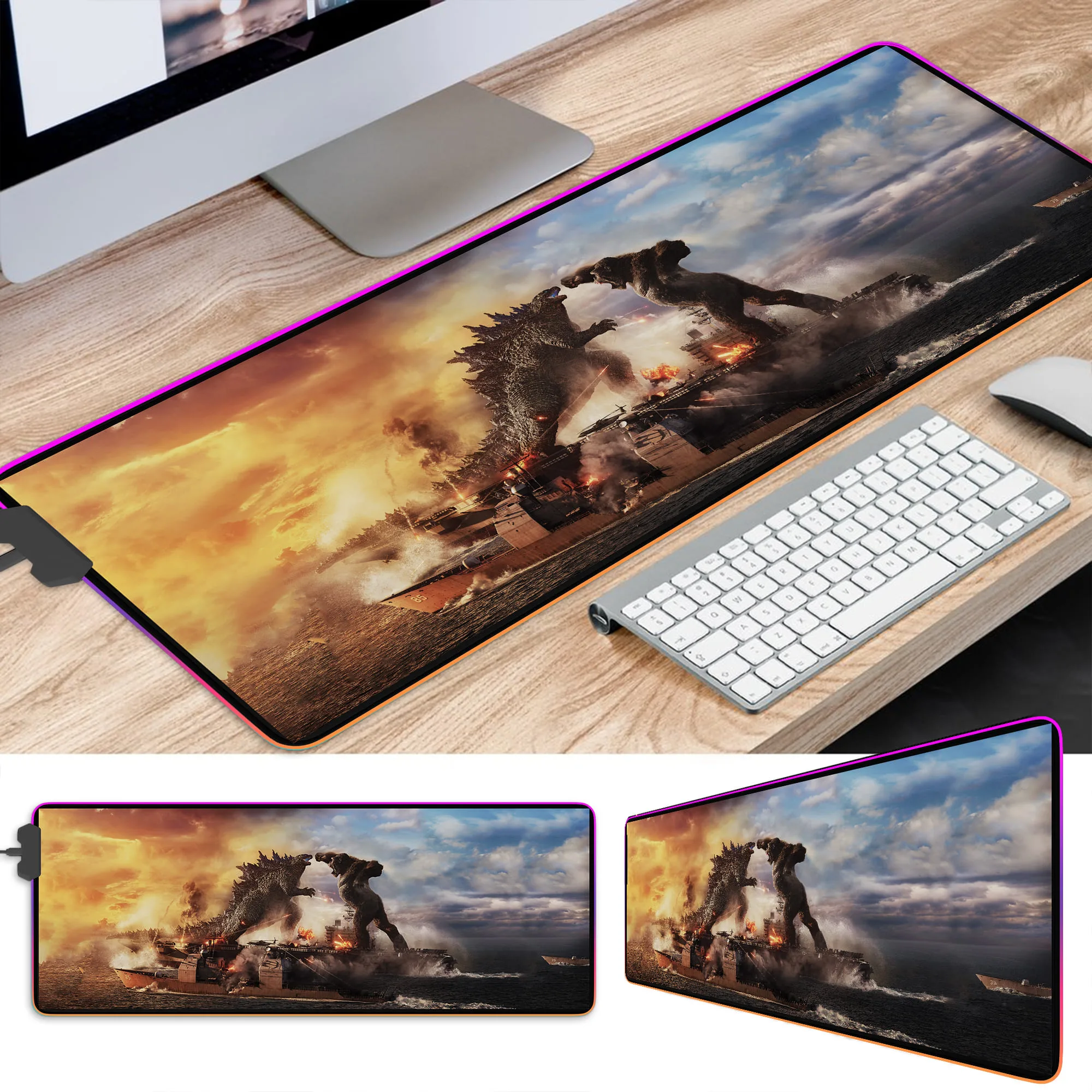 Godzilla on ship LED Desk Mat - Image 2