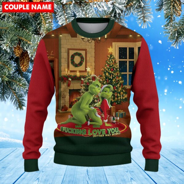 Alternative view of Personalized Merry Grinchmas Mr Mrs  Grinch Couple Christmas Knitted Sweater