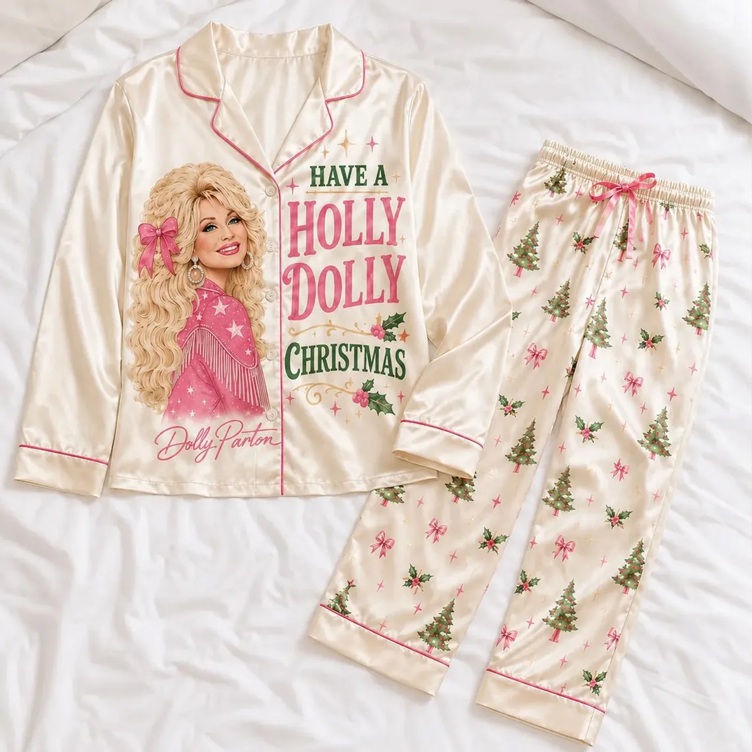 Have A Holly Dolly Parton Christmas Pajama Set-THK136332