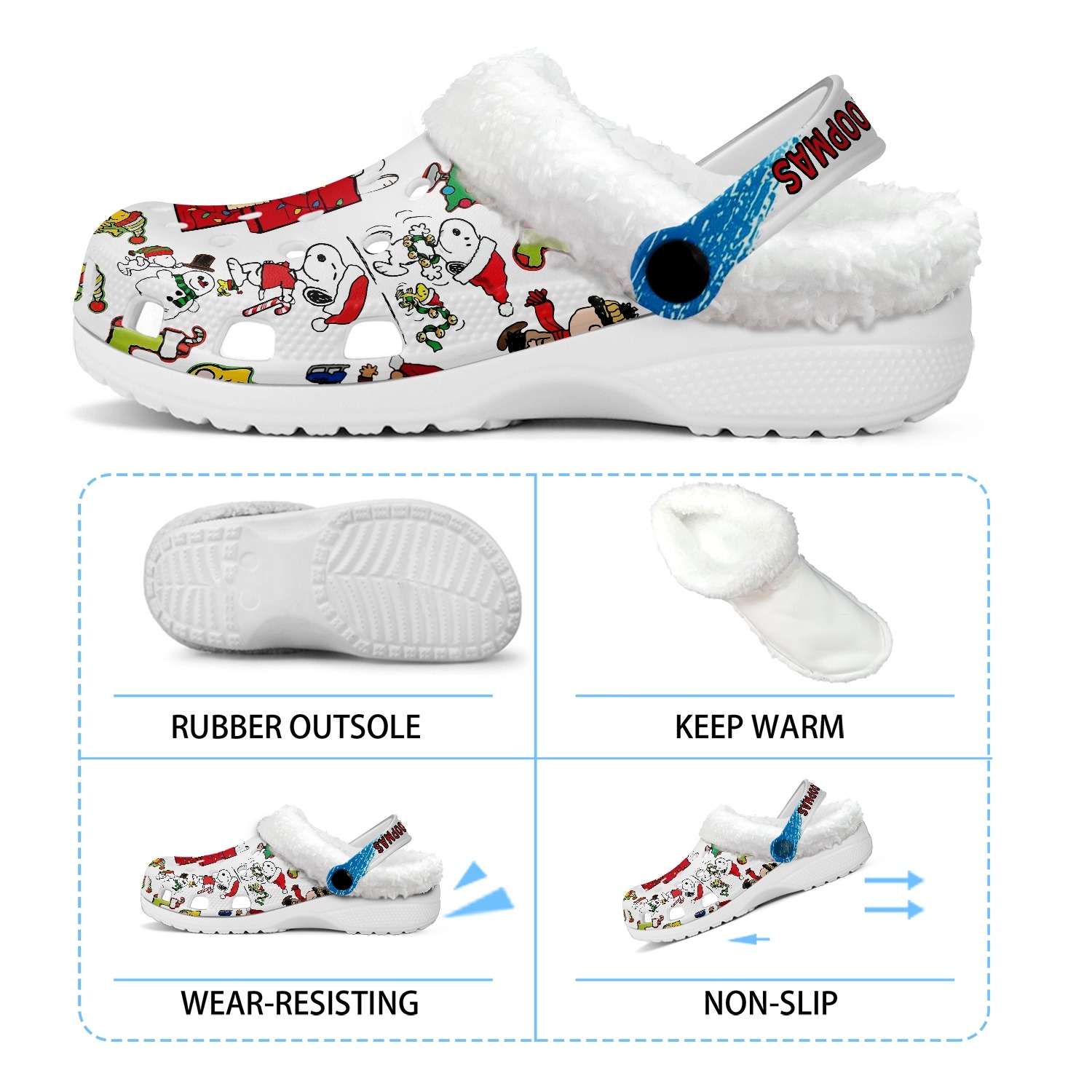 Snoopy x Christmas Fleece Crocs Crocband Clogs Shoes - Image 3