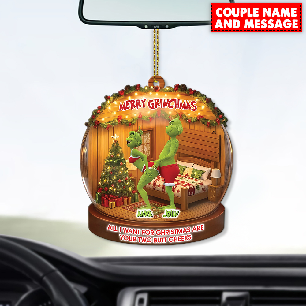 Personalized Green Monster Couple All I Want For Christmas Are Your Two Bt Cheeks Christmas Ornament - Image 3