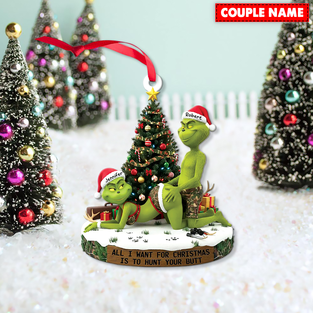 Personalized Naughty Green Monster Couple Christmas Ornament - Image 5