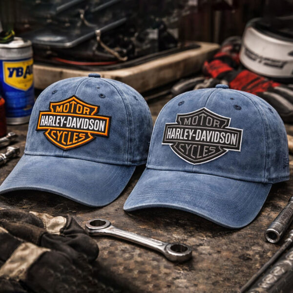 Alternative view of Washed Grey Harley Bar and Shield Style Embroidery Cap
