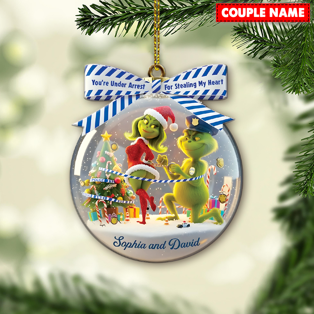 Personalized Naughty Green Monster Couple Police Christmas Ornament - Image 4