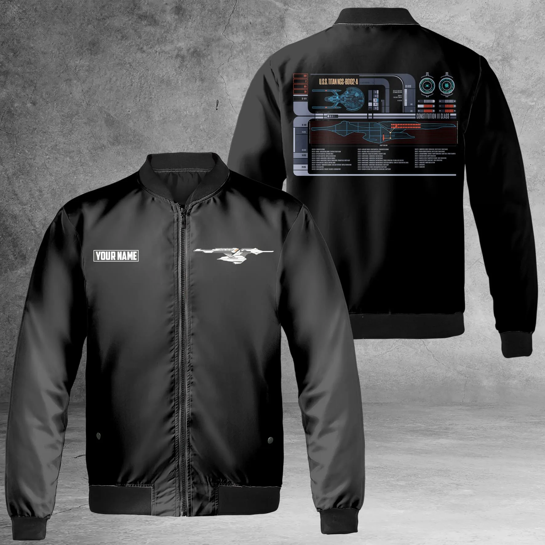Personalized Star Trek Neo-Constitution U.S.S. Titan NCC-80102-A/USS Enterprise (NCC-1701-G) Bomber Jacket