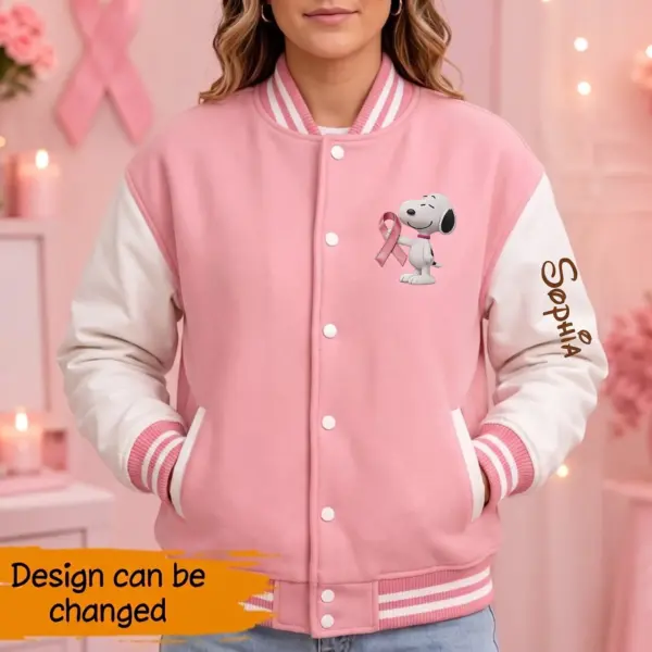 Alternative view of Personalized We Wear Pink Snoopy Quilted Varsity Jacket