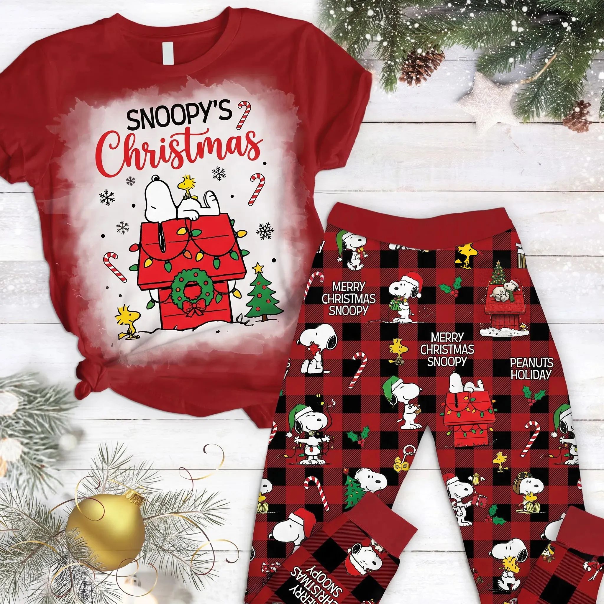 Snoopy Christmas Short Sleeve Pajamas Set-THK136244