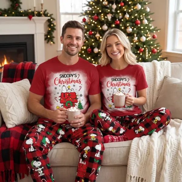 Alternative view of Snoopy Christmas Short Sleeve Pajamas Set-THK136244