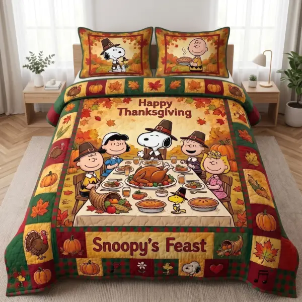 Snoopy & Friends Thanksgiving Quilt Bedding Set-THK136291