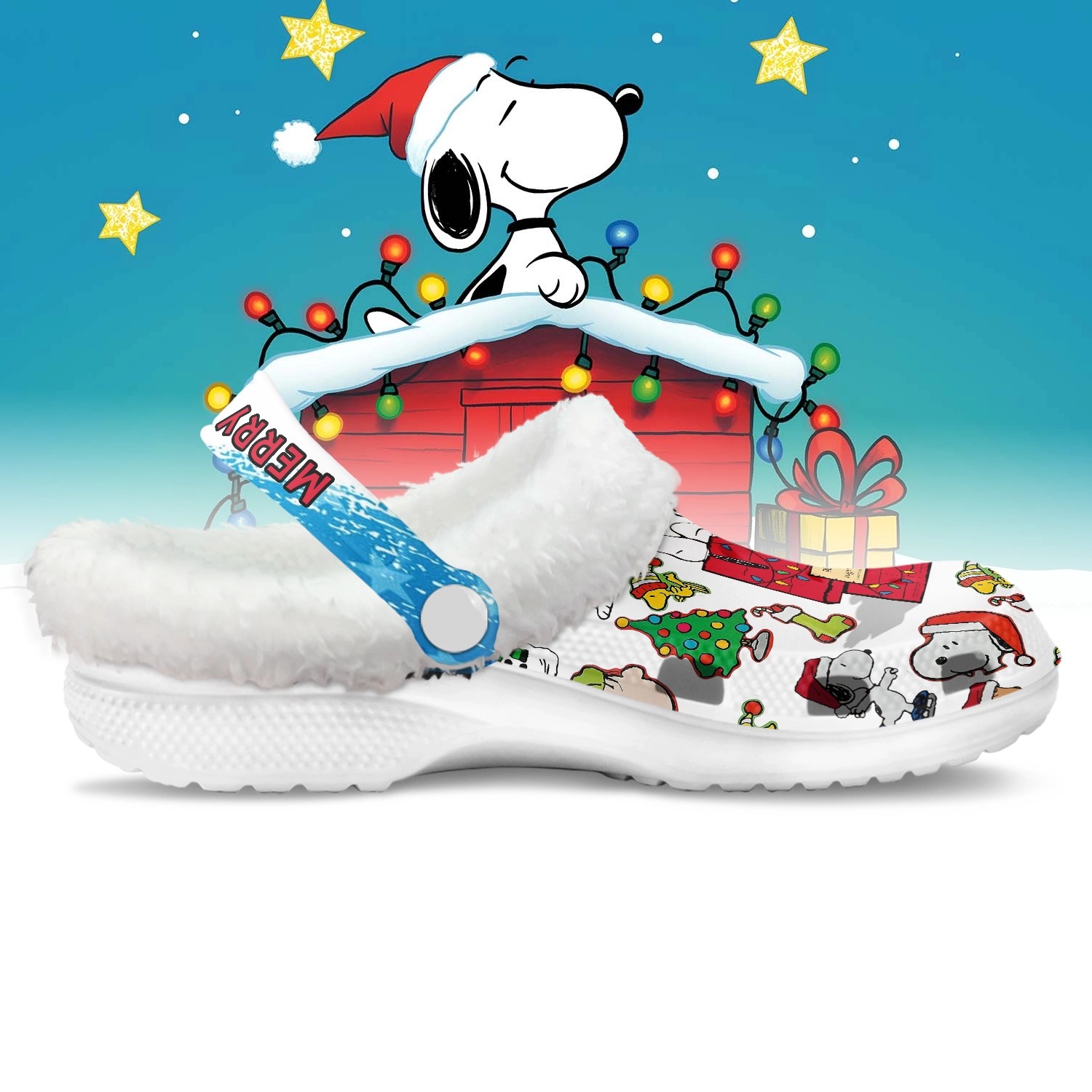Snoopy x Christmas Fleece Crocs Crocband Clogs Shoes - Image 2