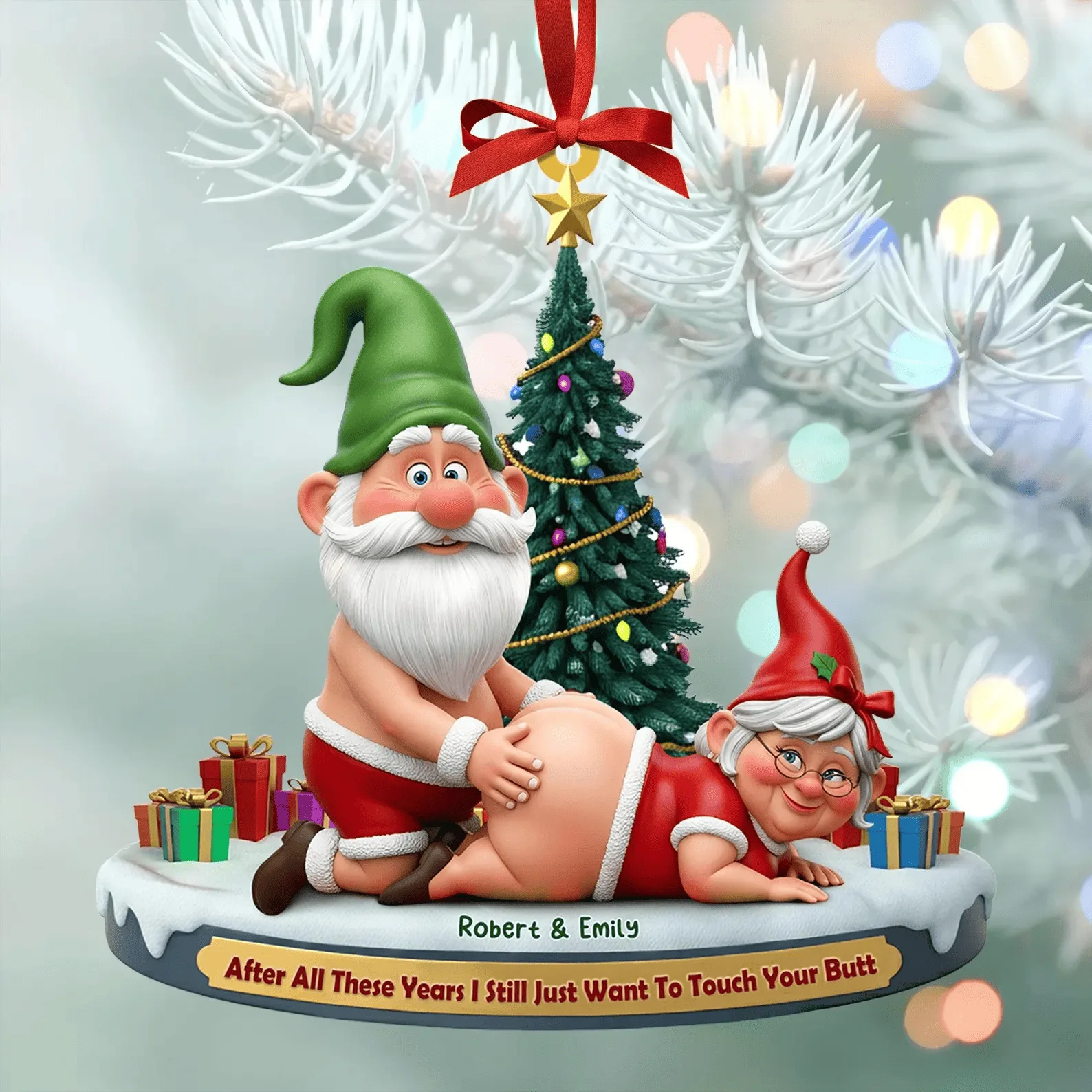 Personalized Naughty Old Gnome Couple Christmas Ornament