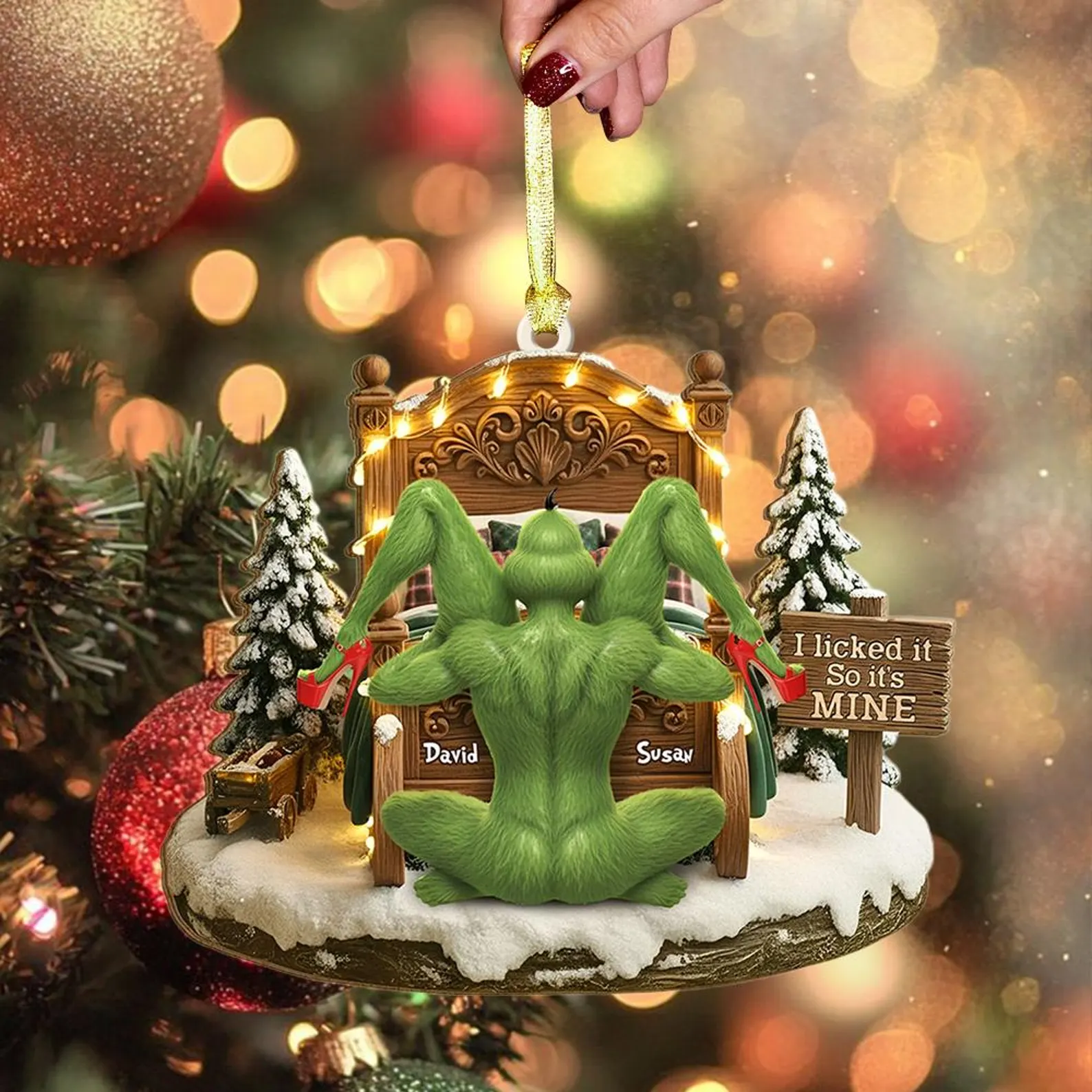 Personalized Grinch Couple I Licked It So It’s Mine Grinchmas Ornament Style 2