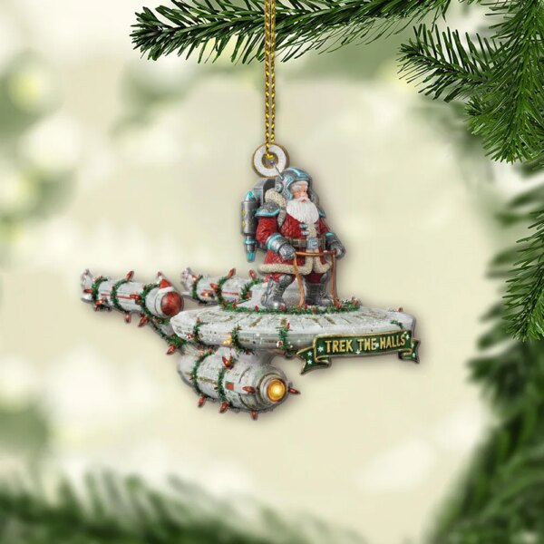 Alternative view of Star Trek NCC-1701 Trek The Halls With Christmas Lights And Santa Christmas Ornament