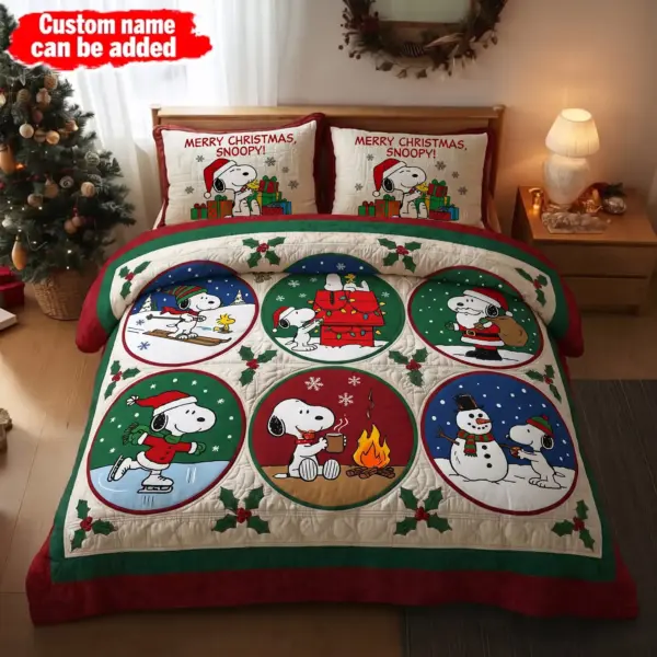 Personalized Snoopy Christmas Quilt Bedding Set-THK136587