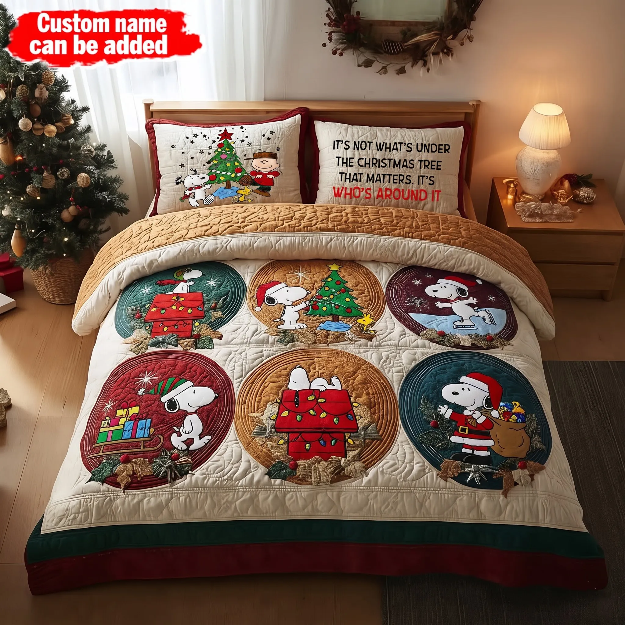 Personalized Snoopy Christmas Quilt Bedding Set-THK136598