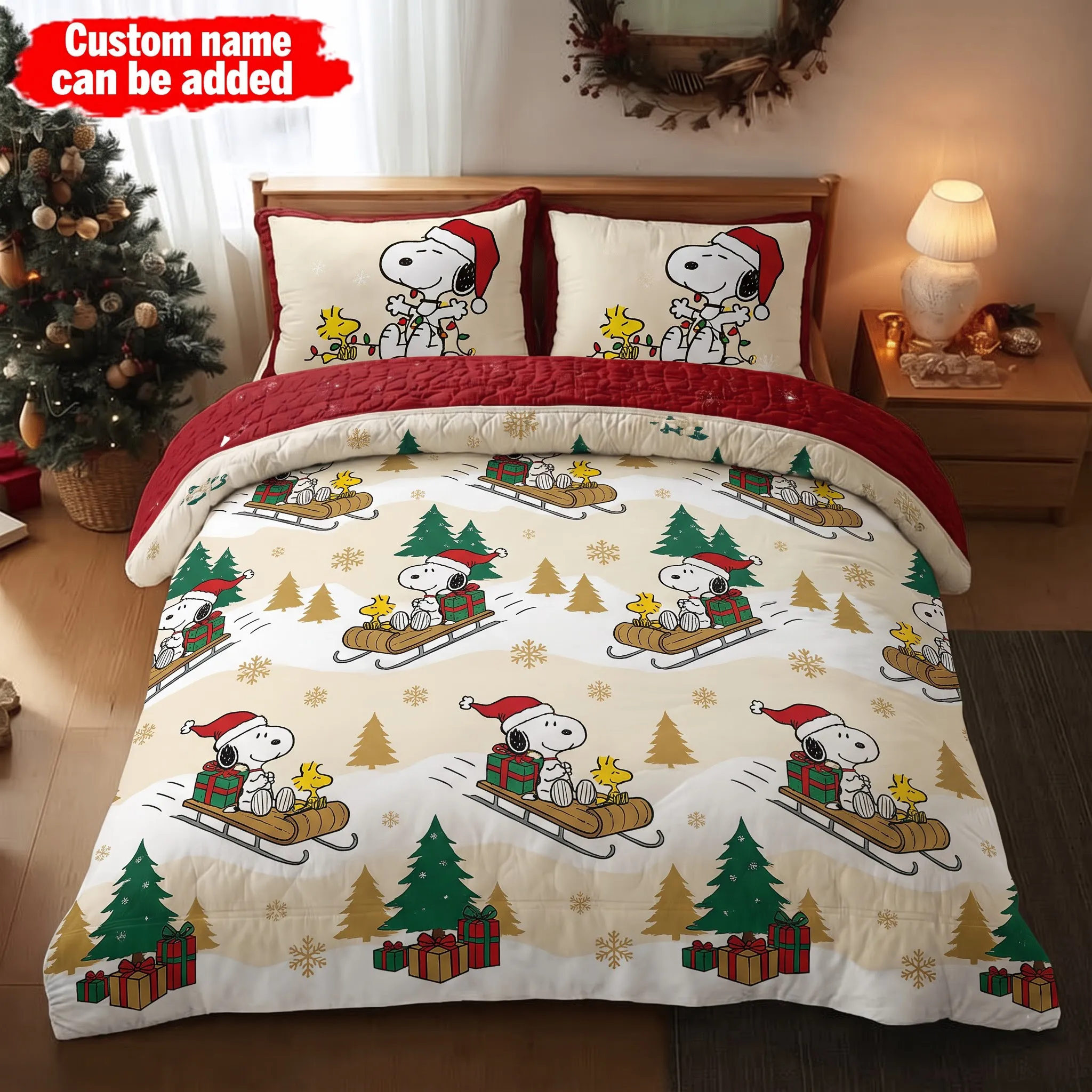 Personalized Snoopy Christmas Quilt Bedding Set-THK136603