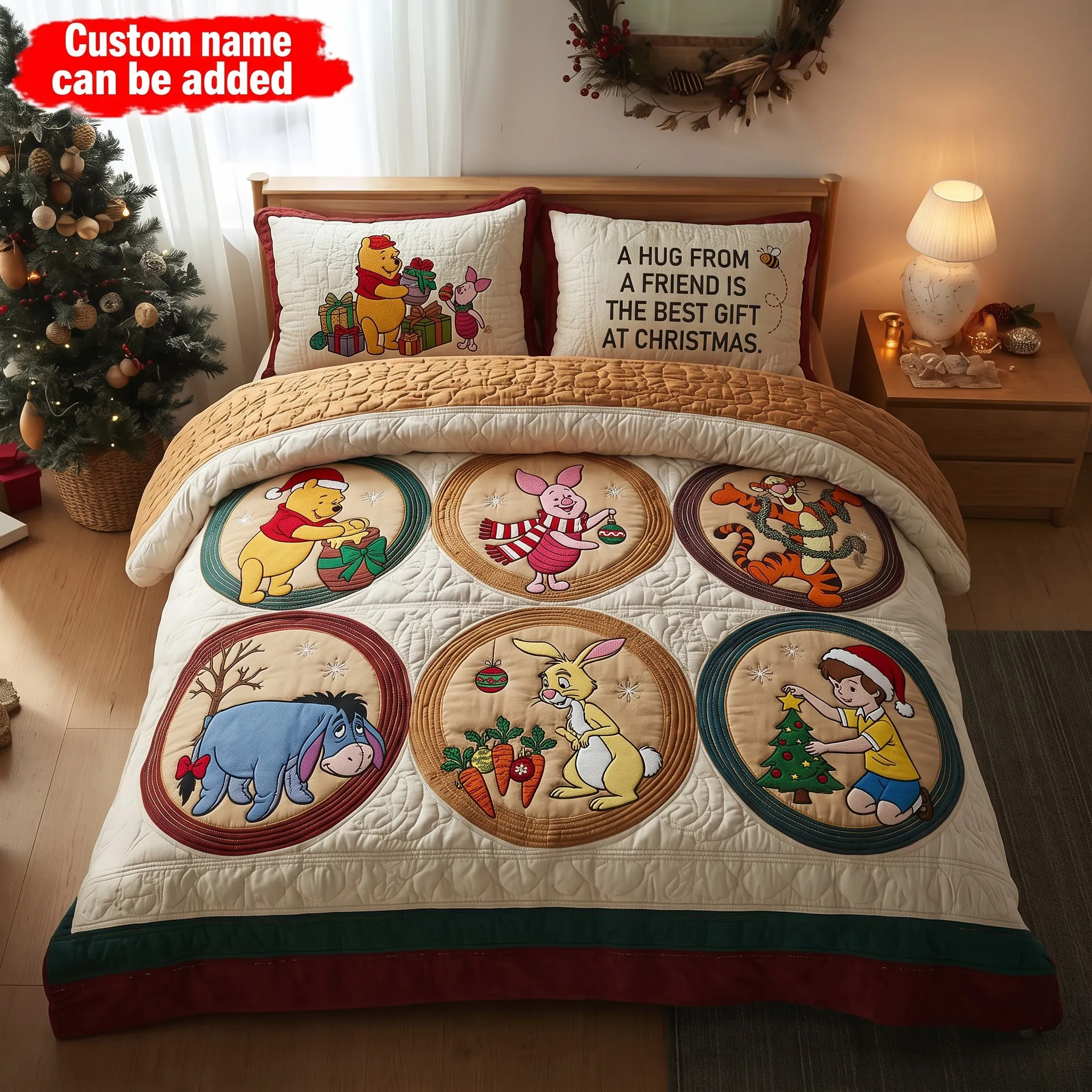 Personalized Winnie The Pooh Christmas Quilt Bedding Set-THK136605