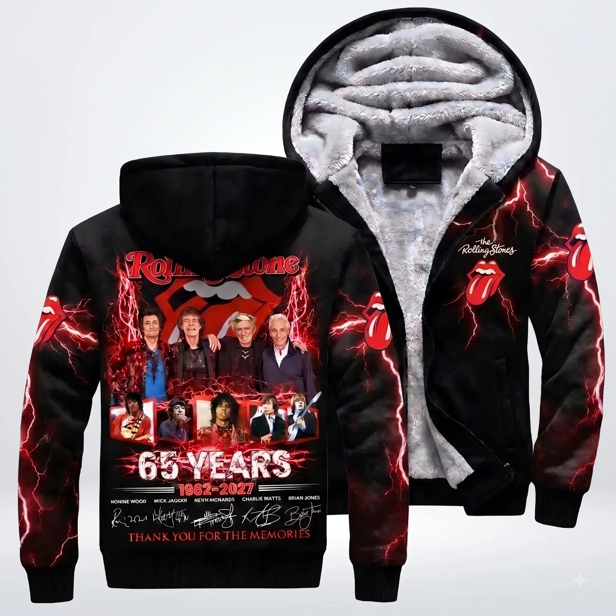 The Rolling Stones 65th Anniversary 3D Fleece Zip Hoodie-THK136681