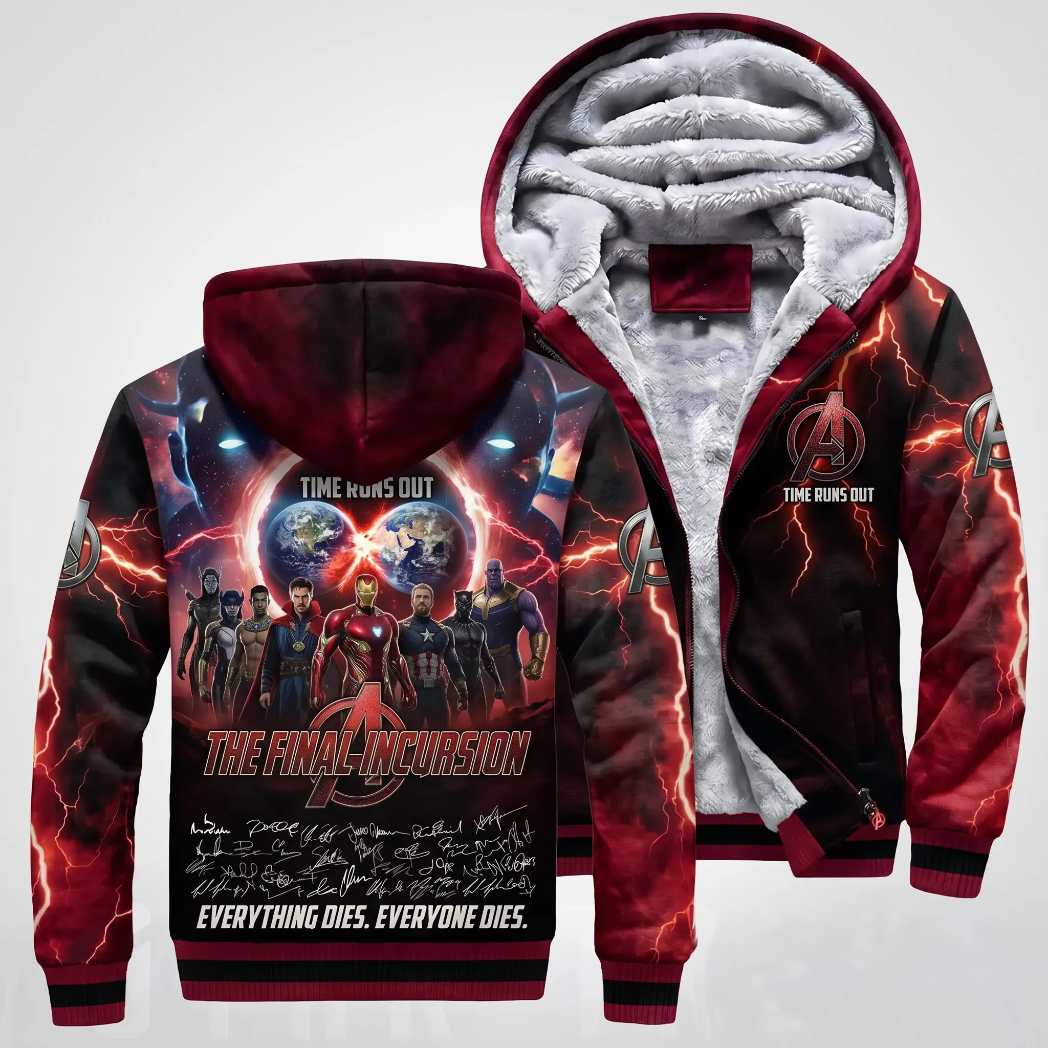Avengers "Time Runs Out" The Final Incursion 3D Fleece Zip Hoodie
