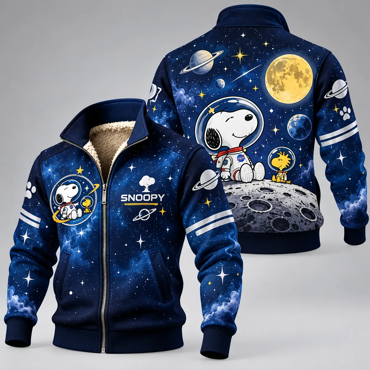 Snoopy Space Adventure Thick Knit Fleece Jacket-THK138030