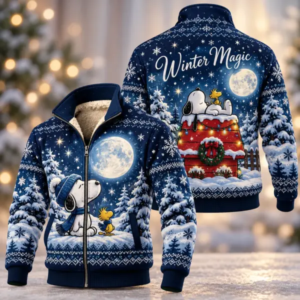 Snoopy Winter Magic Thick Knit Fleece Jacket-THK138025