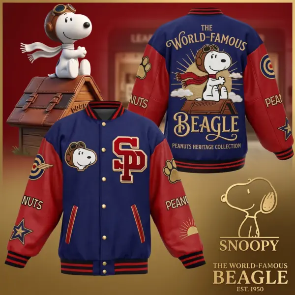 Snoopy Quilted Varsity Jacket-THK137174