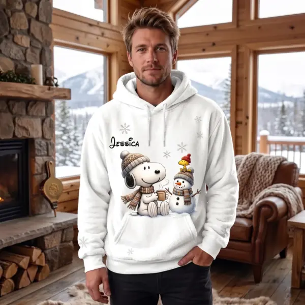 Alternative view of Personalized Snoopy & Woodstock Christmas Fleece Hoodie-THK1137518