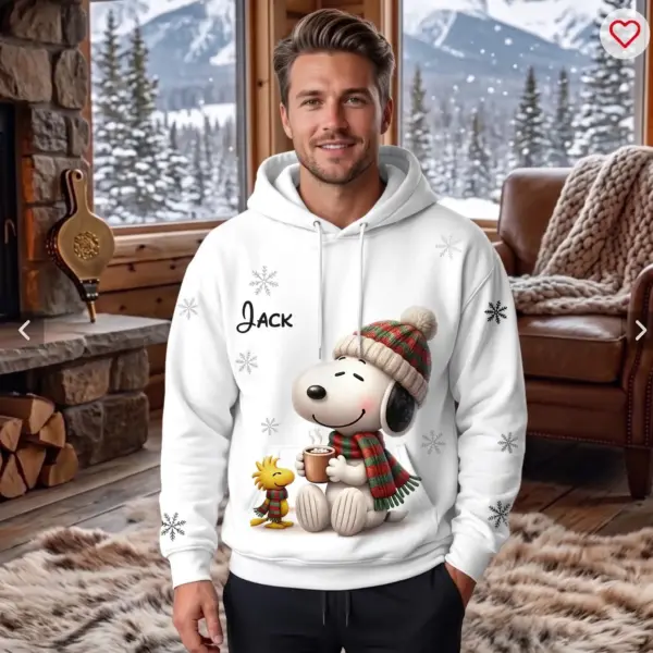 Alternative view of Personalized Snoopy & Woodstock Christmas Fleece Hoodie-THK137511