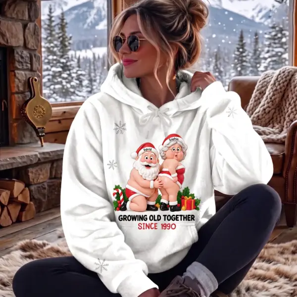 Personalized Holiday Naughty Santa Couple Fleece Hoodie-THK137619