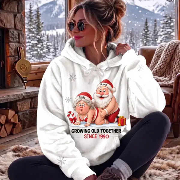 Personalized Holiday Naughty Santa Couple Fleece Hoodie-THK137631
